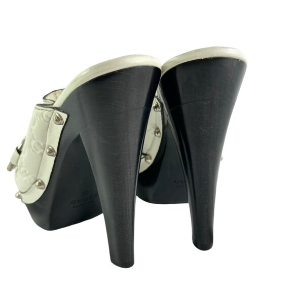 GUCCI White Leather Guccissima Horsebit Platform Clogs Italy Marked as 34.5-4.5 - Picture 8 of 11